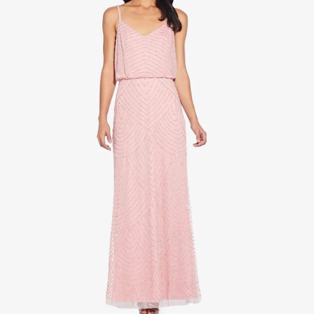 NWT Adrianna Papell ART DECO BEADED BLOUSON GOWN IN AURORA PINK Size 12